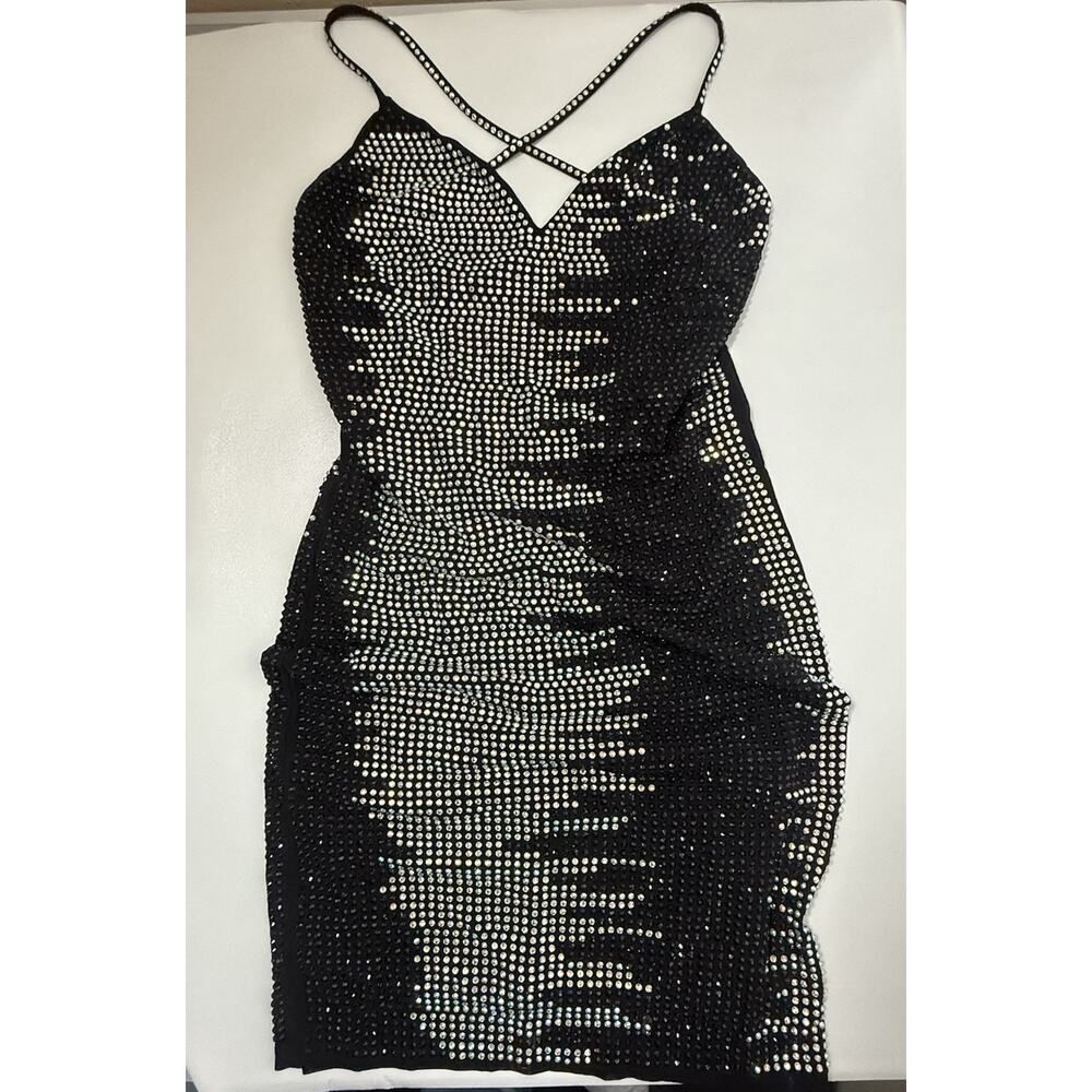 Valiant Paris Dress Womens Lg Black Flashy Sexy Mini Party Event Cocktail France